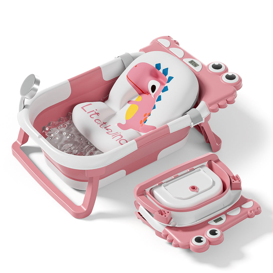 Baignoire bébé pliable - Thermomètre et coussin inclus - DINO#couleur_pink