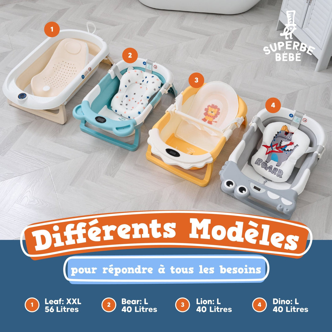 Baignoire bébé pliable - Thermomètre et coussin inclus - BEAR#couleur_pink