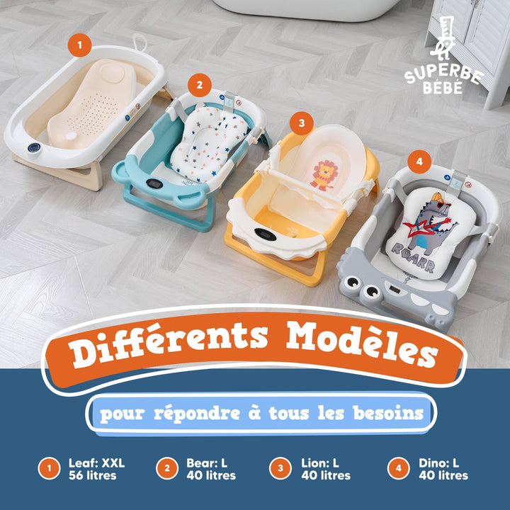 Baignoire bébé pliable - Thermomètre et coussin inclus - DINO#couleur_green