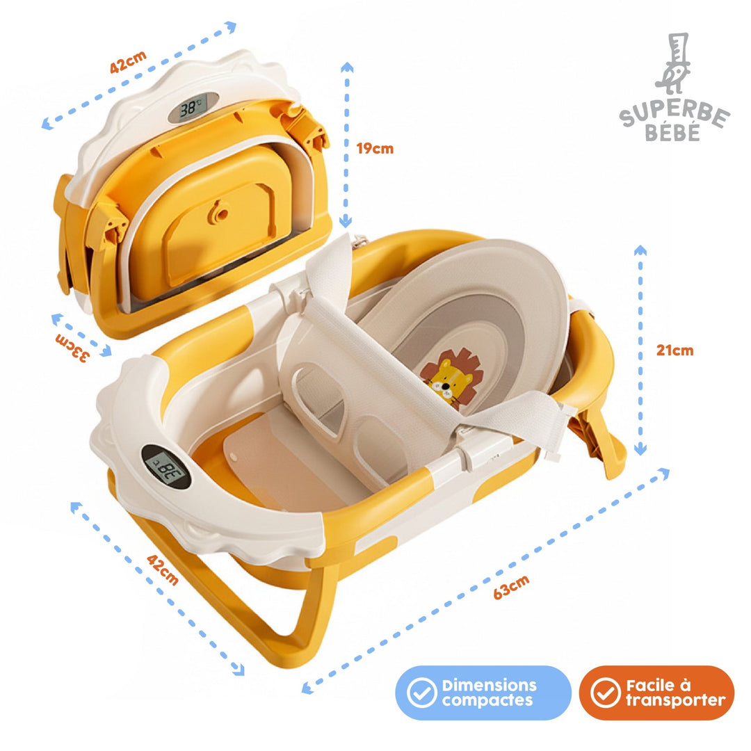 Baignoire bébé pliable compacte LION – Coussin & thermomètre inclus#couleur_yellow