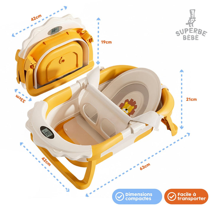 Baignoire bébé pliable compacte LION – Coussin & thermomètre inclus#couleur_yellow