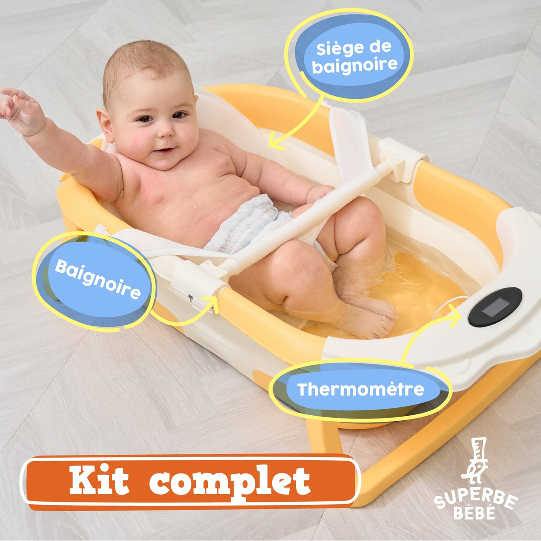 Baignoire bébé pliable compacte LION – Coussin & thermomètre inclus#couleur_yellow