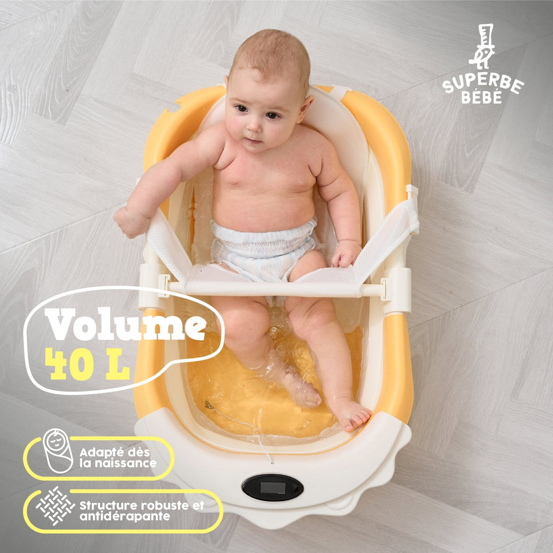 Baignoire bébé pliable compacte LION – Coussin & thermomètre inclus#couleur_yellow