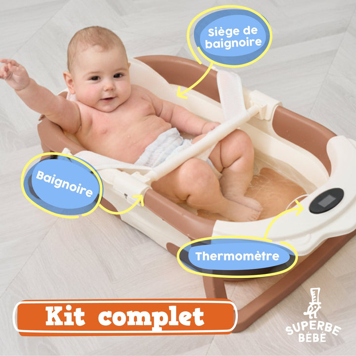 Baignoire bébé pliable compacte LION – Coussin & thermomètre inclus#couleur_brown
