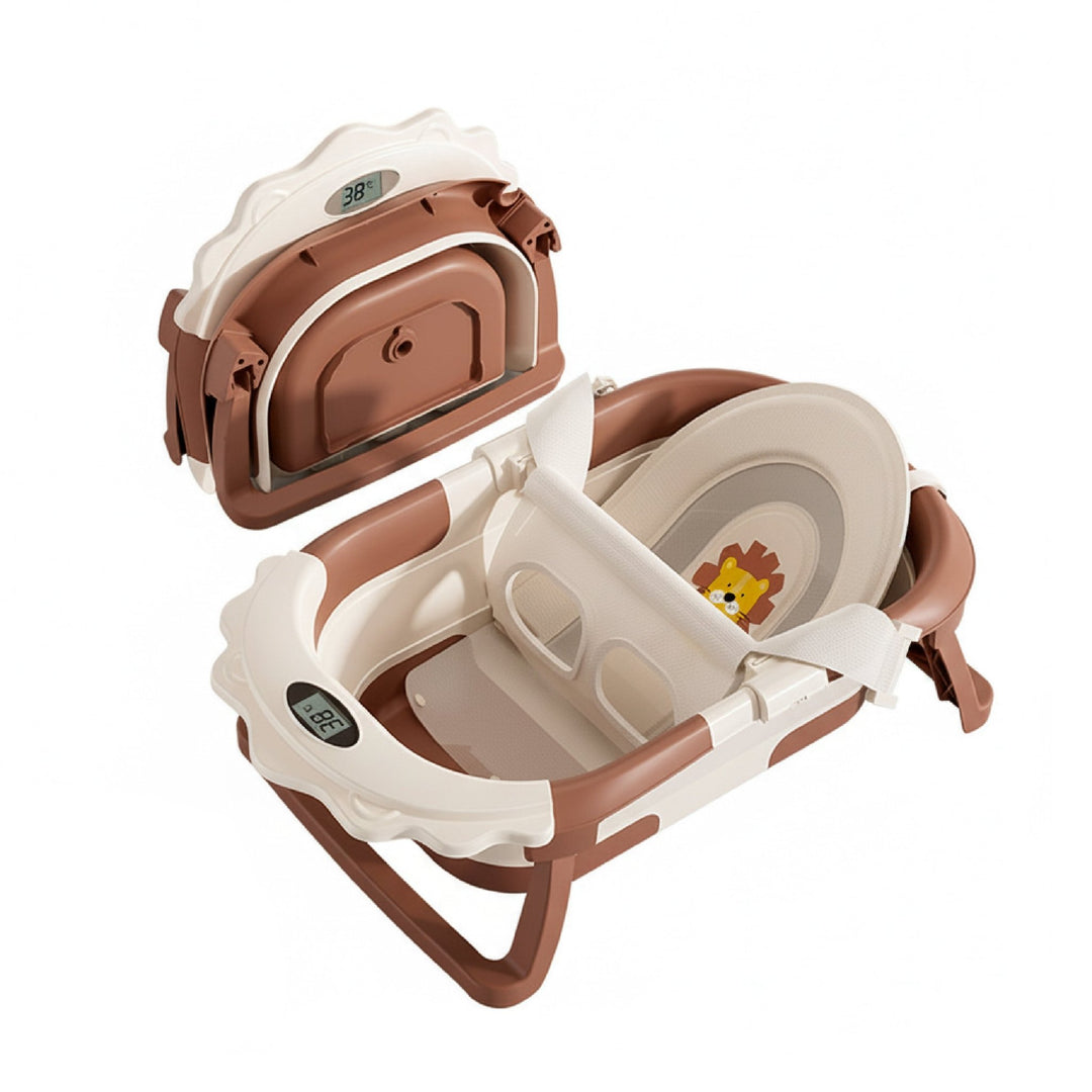 Baignoire bébé pliable compacte LION – Coussin & thermomètre inclus#couleur_brown
