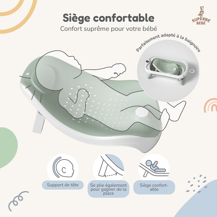 Baignoire bébé pliable - Thermomètre et transat inclus#couleur_green