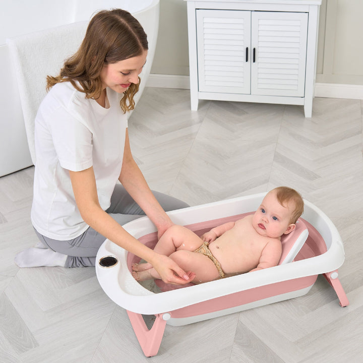 Baignoire bébé pliable - Thermomètre et transat inclus#couleur_pink