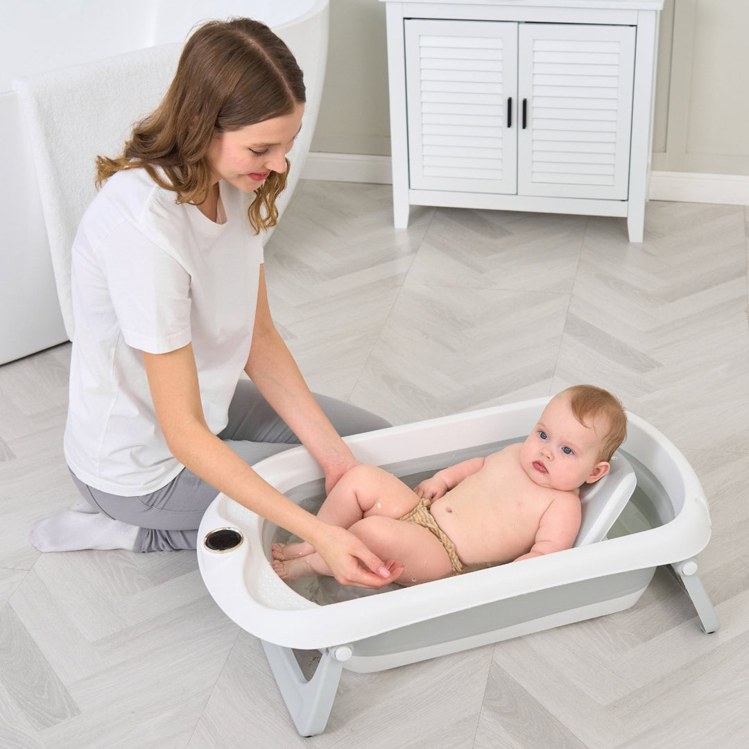 Baignoire bébé pliable - Thermomètre et transat inclus#couleur_grey