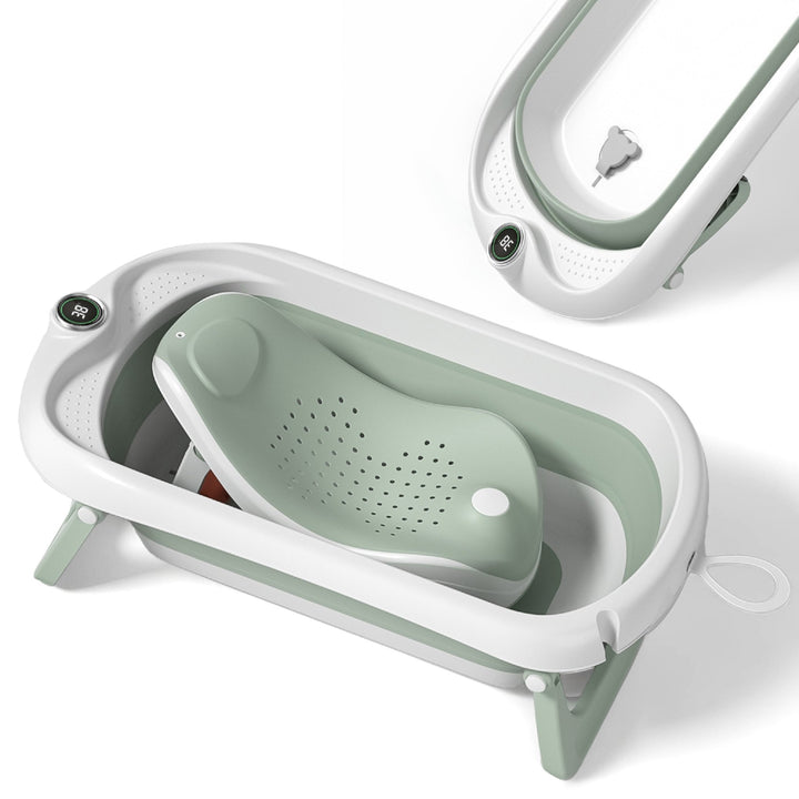 Baignoire bébé pliable - Thermomètre et transat inclus#couleur_green