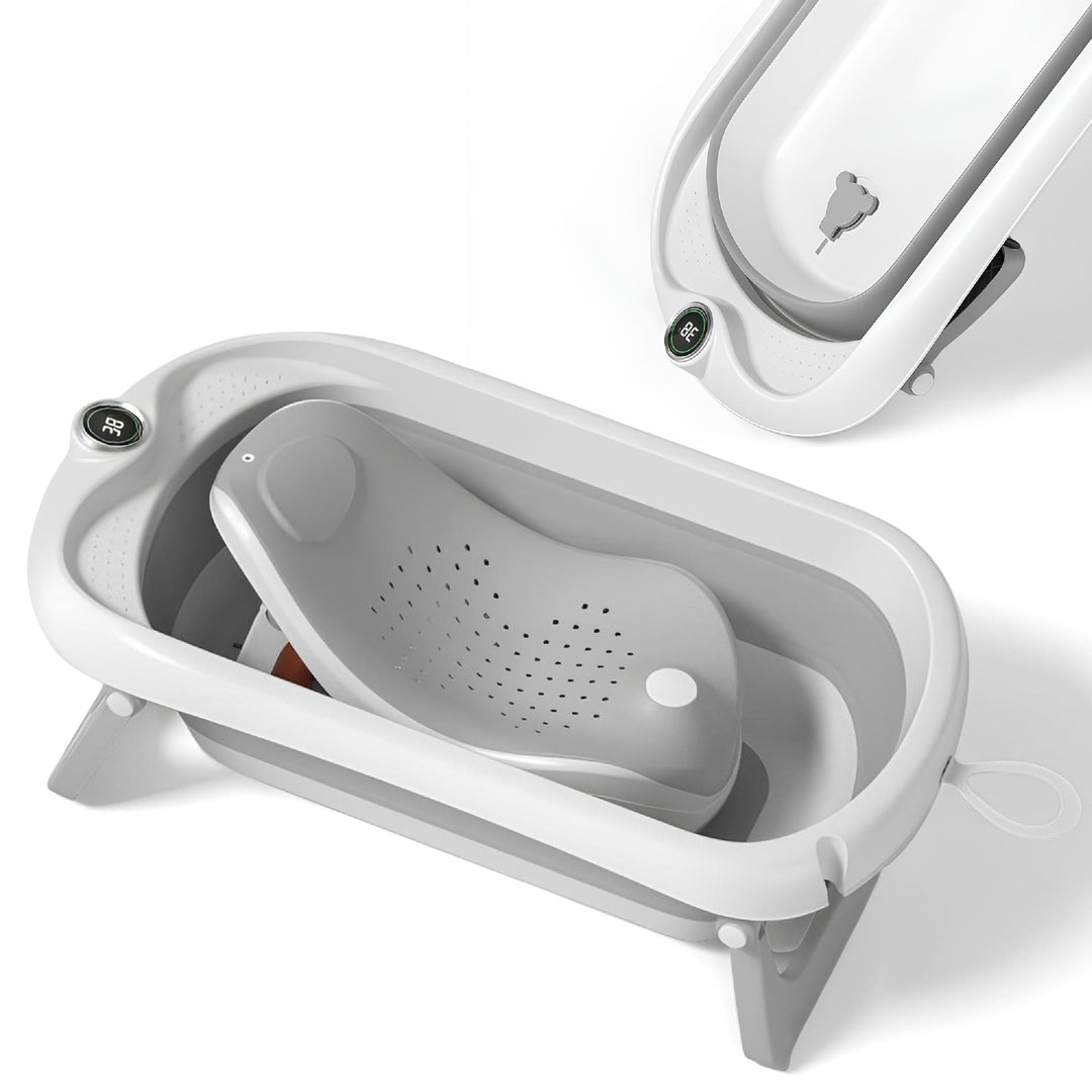 Baignoire bébé pliable - Thermomètre et transat inclus#couleur_grey
