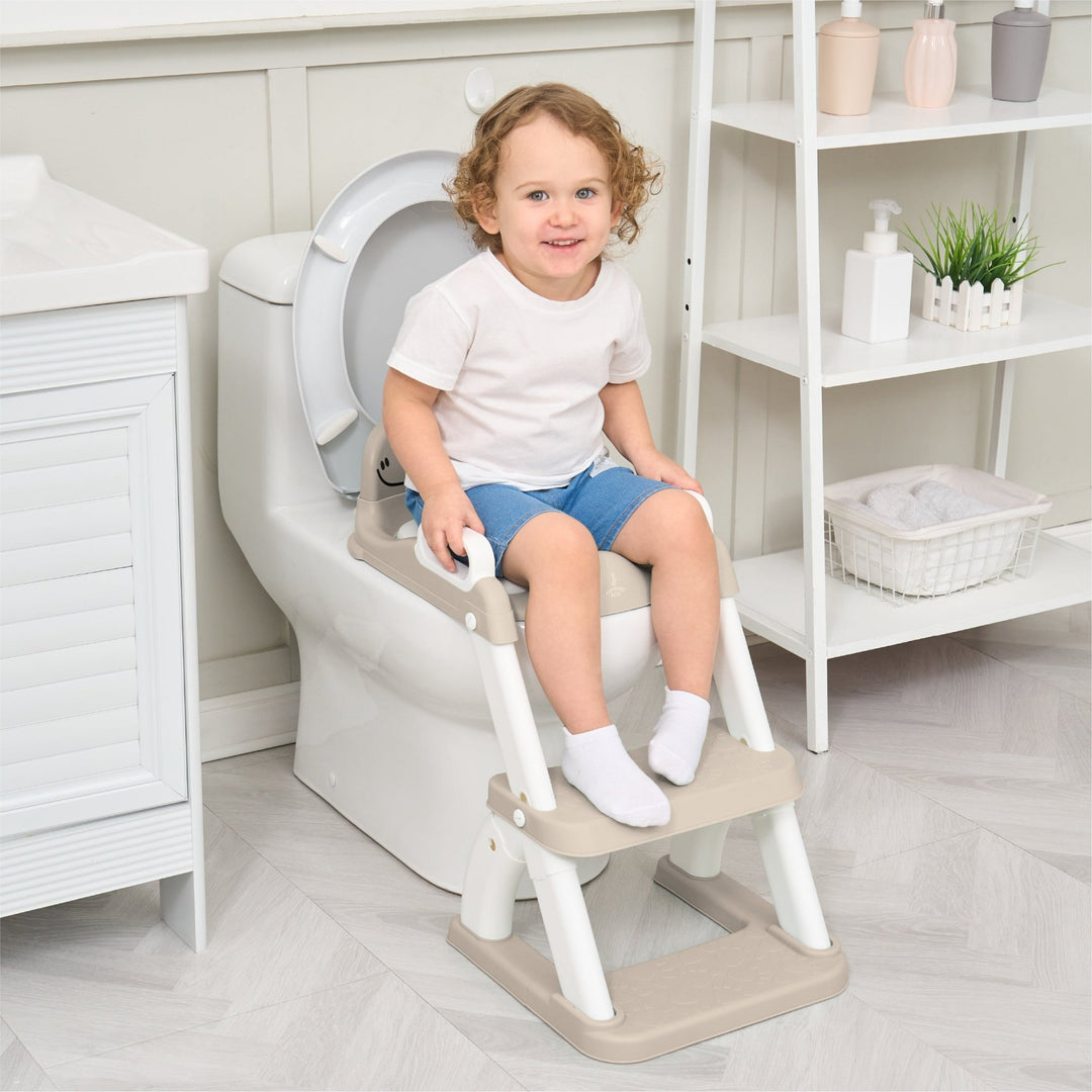 Réducteur de toilette DINO avec marche pliable#couleur_beige