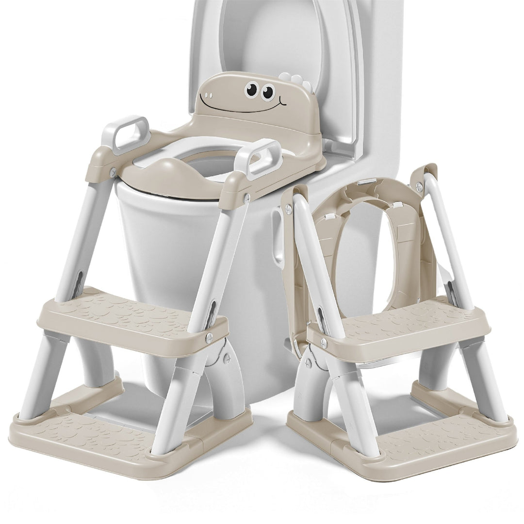 Réducteur de toilette DINO avec marche pliable#couleur_beige