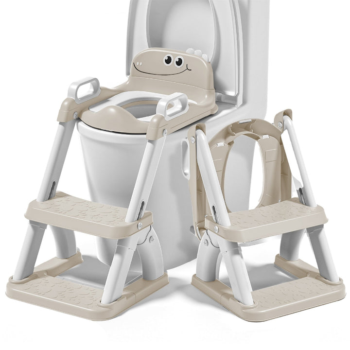 Réducteur de toilette DINO avec marche pliable#couleur_beige