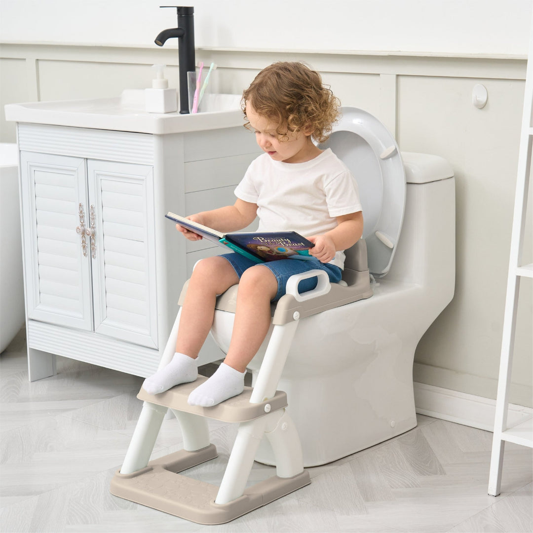 Réducteur de toilette DINO avec marche pliable#couleur_beige