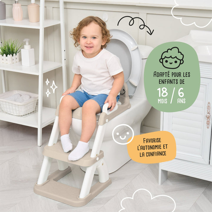 Réducteur de toilette DINO avec marche pliable#couleur_beige