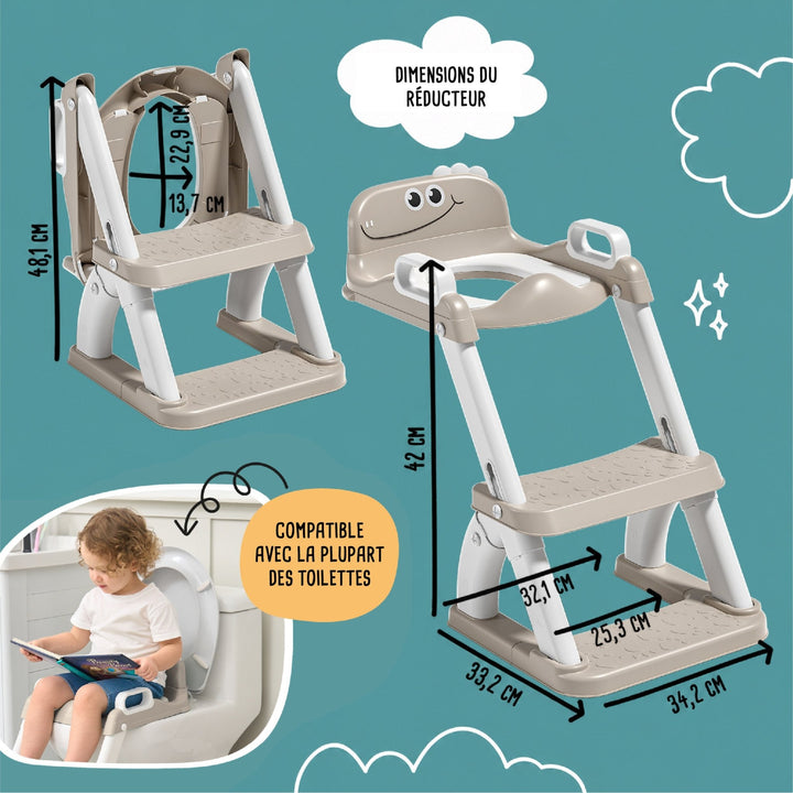 Réducteur de toilette DINO avec marche pliable#couleur_beige
