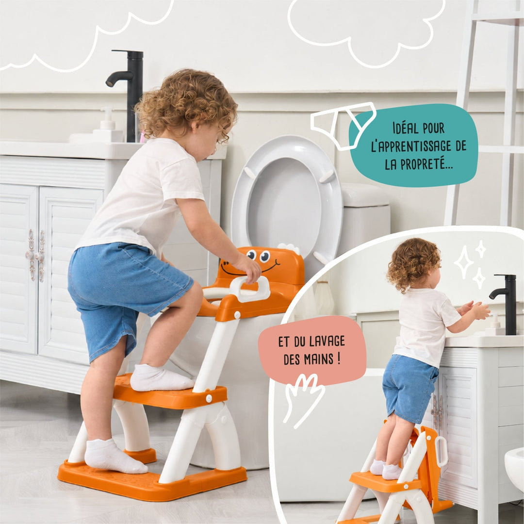 Réducteur de toilette DINO avec marche pliable#couleur_orange