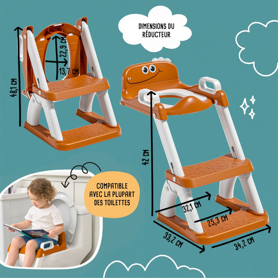 Réducteur de toilette DINO avec marche pliable#couleur_orange