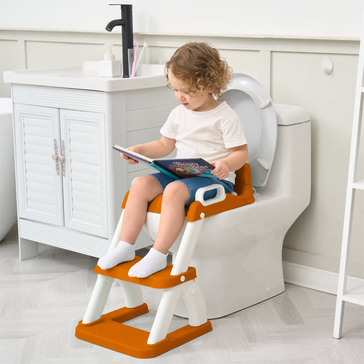 Réducteur de toilette DINO avec marche pliable#couleur_orange