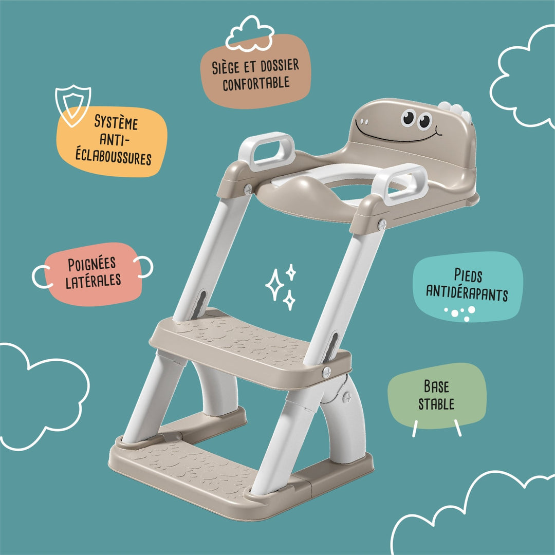 Réducteur de toilette DINO avec marche pliable#couleur_beige