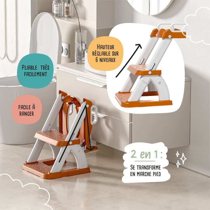 Réducteur de toilette DINO avec marche pliable#couleur_orange