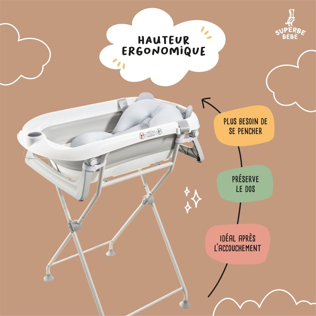 Support de baignoire bébé pliable – Kit de drainage inclus#taille_pour-baignoires-compactes-bear-dino-lion