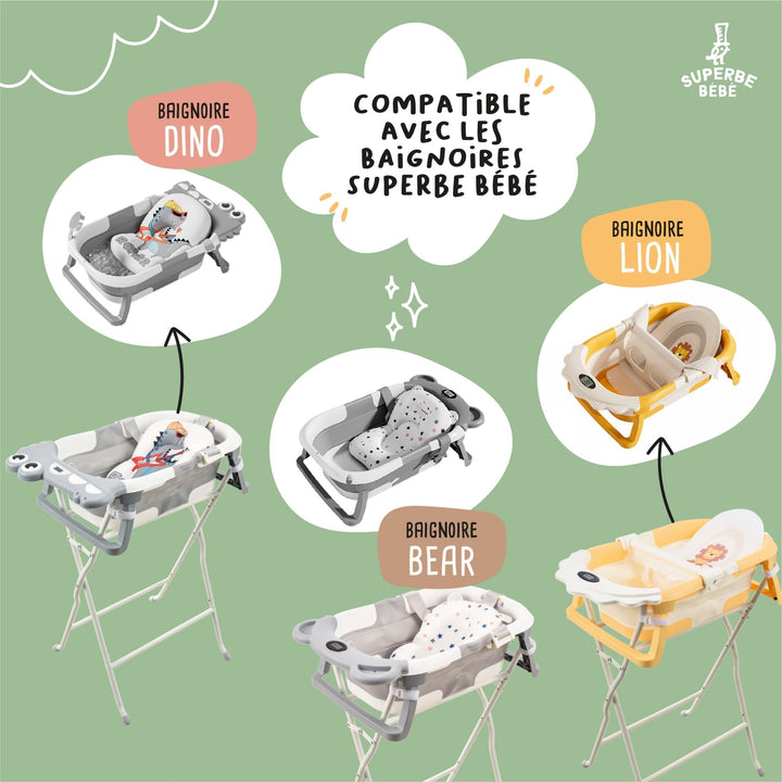Support de baignoire bébé pliable – Kit de drainage inclus#taille_pour-baignoires-compactes-bear-dino-lion