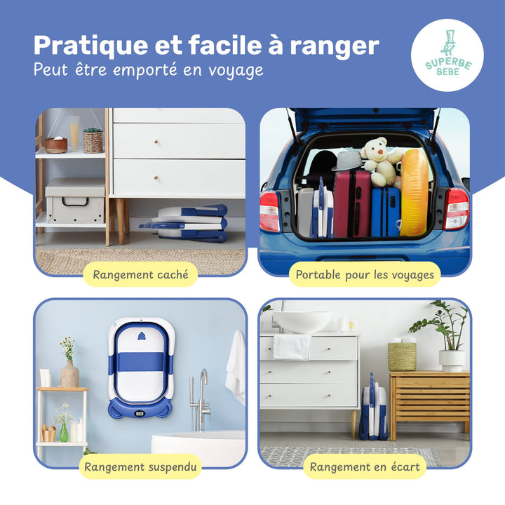 Baignoire bébé pliable - Thermomètre et coussin inclus - BEAR#couleur_blue