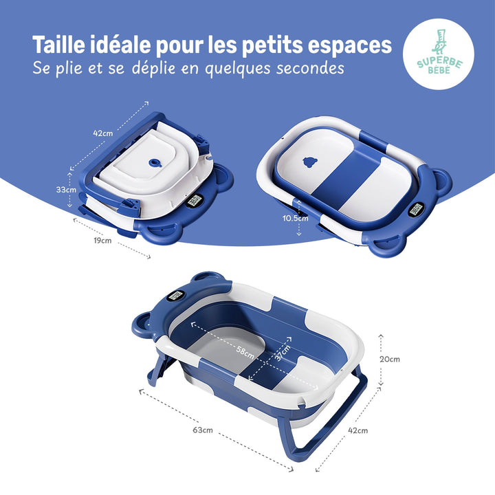 Baignoire bébé pliable - Thermomètre et coussin inclus - BEAR#couleur_blue